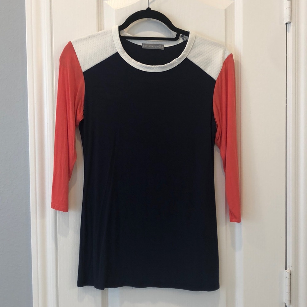 Loveappella 3/4 sleeve shirt, size small